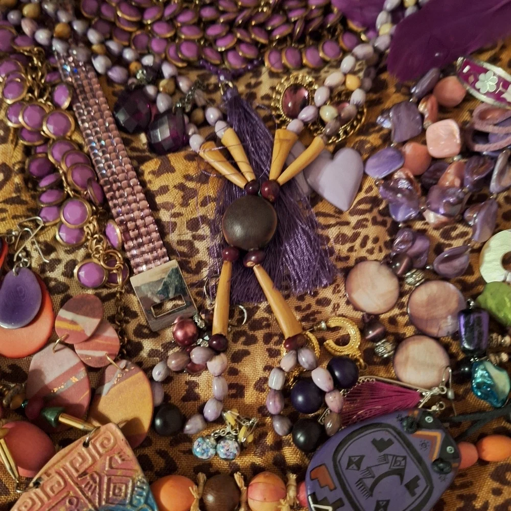 Lavender Purple Toned Boho Gypsy Jewelry Bundle Necklaces Bracelets Earrings 22